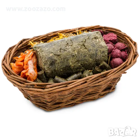 Върбова кошница с блокче от сено, беззърнесто цвекло, ароматен морков и вкусен невен - Модел: 25643, снимка 3 - За гризачи - 50196163