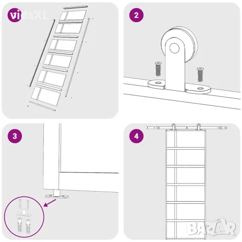 vidaXL Плъзгаща се врата, ESG стъкло и алуминий, 76x205 см, бяла, снимка 6 - Входни врати - 56146200