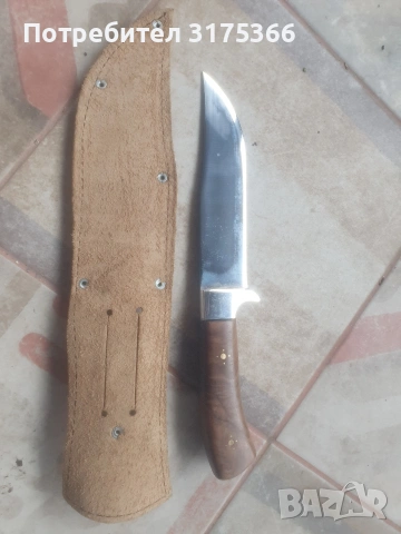 Ловен нож Андрей Стоянов Габрово дръжка орех кания естествена кожа , снимка 2 - Ножове - 54015028