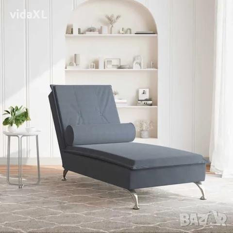vidaXL Масажна кушетка с болстер, тъмносива, кадифе, снимка 3 - Кушетки - 56147467