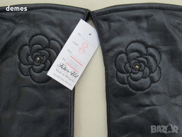 Черни дамски кожени ръкавици с подплата от естествена кожа, нови, снимка 5 - Ръкавици - 31870171