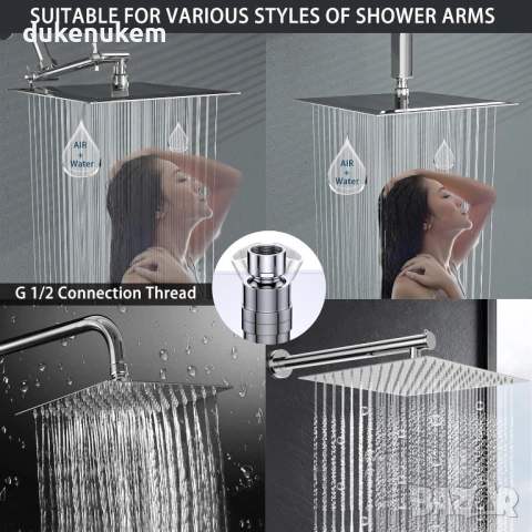 Душ глава с високо налягане, квадратна форма, 20 см, снимка 7 - Смесители - 53228157