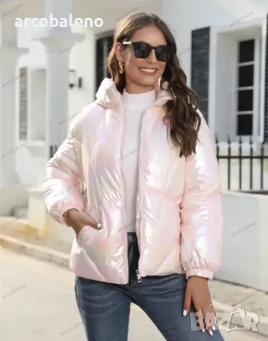 Лъскаво зимно дамско яке с качулка и семпъл дизайн, 4цвята , снимка 12 - Якета - 43010985