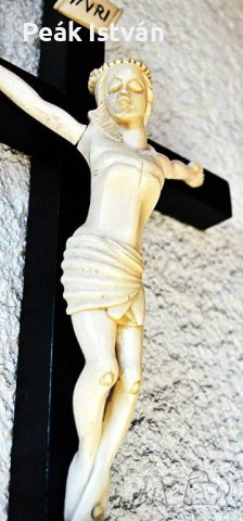 Античен, СЛОНОВА КОСТ Исус Христос (22 см), 45 см разпятие, внушителен, педантичен, кръст, снимка 1 - Статуетки - 42764483