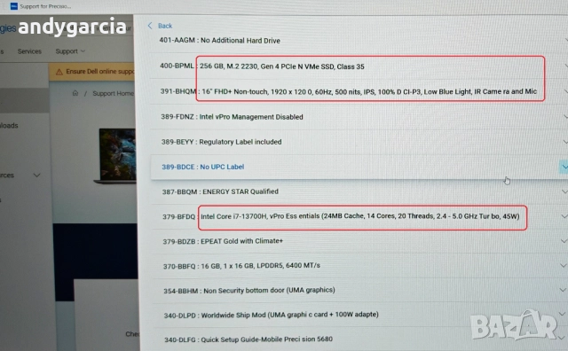 Dell Precision 5680/Core i7-13700H/16GB RAM/256GB SSD/Intel Iris Xe/16 Full HD+ 500 nits 100% DCI-P3, снимка 14 - Лаптопи за работа - 52000811