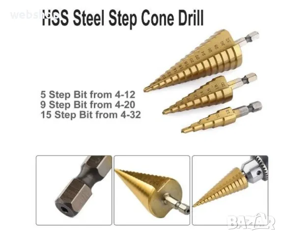 Стъпкови конусовидни свредла за пробиване кръгли дупки в дърво, пластмаса и метал, снимка 7 - Други инструменти - 47989467