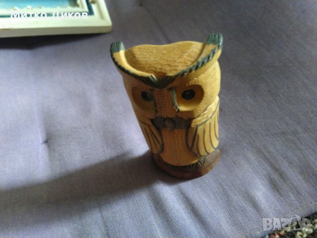 Дървен бухал сова за украса ръчна изработка Н-103мм и размер 52х25мм, снимка 2 - Декорация за дома - 40581355