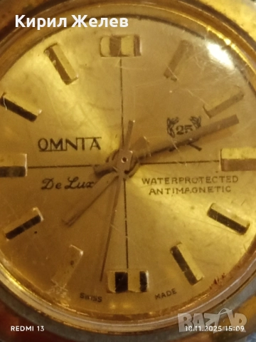 Стар механичен часовник мъжки OMNIA DE LUXE ANTI-MAGNETIC работи позлатен уникат 51433, снимка 2 - Антикварни и старинни предмети - 52364164