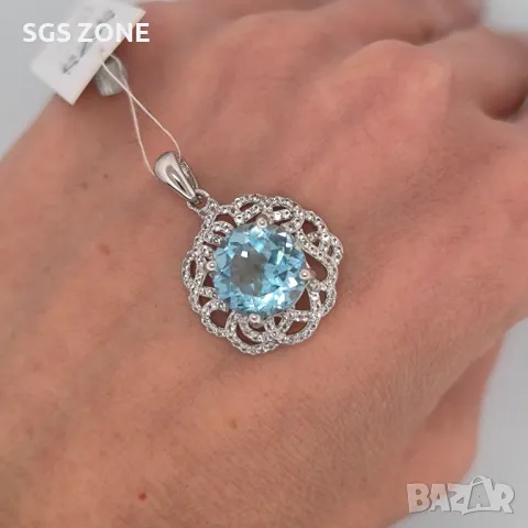 Уникален Медальон с топаз Небесно синьо, снимка 4 - Колиета, медальони, синджири - 49825022