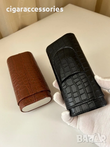 Кожен калъф за 3 пури с кедрово дърво + резачка (крокодилски ефект), снимка 6 - Табакери - 54098044