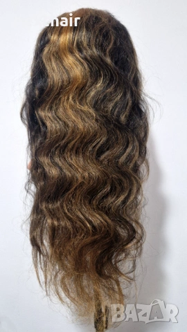 Естествена черна чуплива перука от бразилска човешка коса с руси кичури 75 см - Lace Front 13x6, снимка 3 - Аксесоари за коса - 53136499