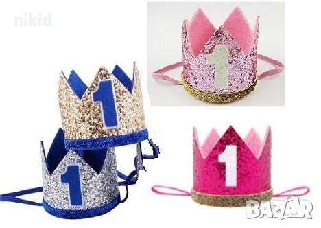 1 година годинка рожден ден бебе сребърна златна с цветя корона лента за глава парти от филц, снимка 5 - Шноли, диадеми, ленти - 25724787