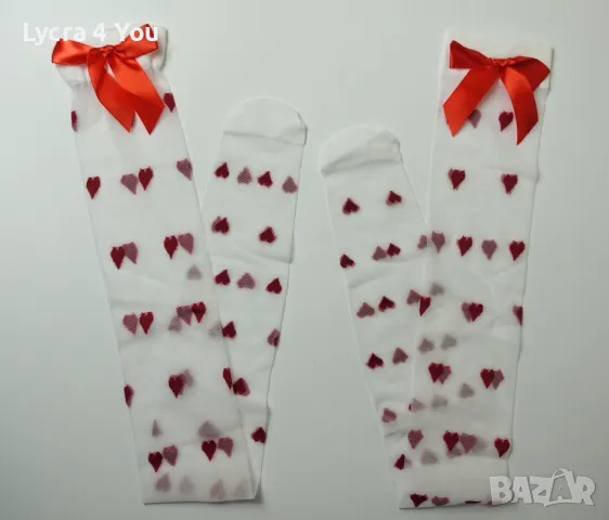 Бели чорапки на сърца със сатенена панделка, снимка 2 - Бельо - 49121450
