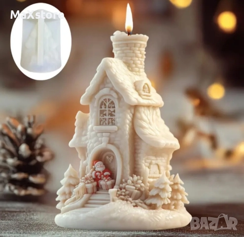 3D Голяма къща къщичка с дядо Коледа Силиконов молд за свещи гипс сапун смола 