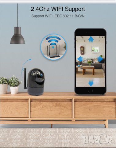 Камера за видеонаблюдение, wifi камера IP, охранителна камера, Бебефон, въртяща с микрофон, V380 pro, снимка 17 - IP камери - 38221216