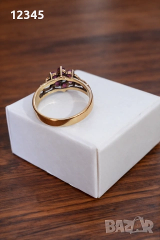 Старинен златен пръстен с диамант и рубини, снимка 5 - Пръстени - 54075674