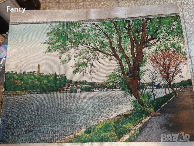 Китайски ситопечат "Изглед към реката" 1940 г , снимка 4 - Колекции - 47695078