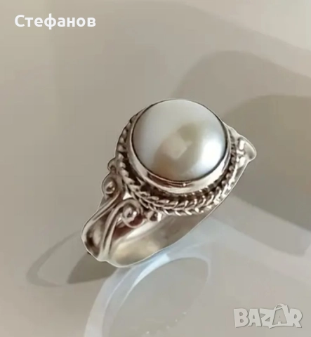 Пръстен с лунен камък във Викториански стил, снимка 3 - Пръстени - 51603360