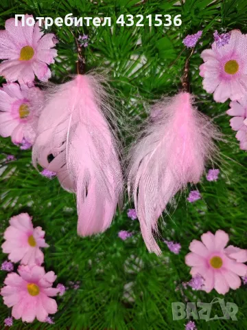 Розови обеци с пера , снимка 1