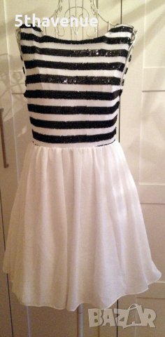 Нова Елегантна Къса Рокля в черно и бяло без ръкав с пайети TFNC London, снимка 4 - Рокли - 28303728