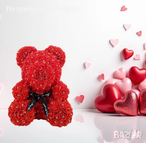 мече от рози с диаманти , снимка 2 - Декорация за дома - 53228291