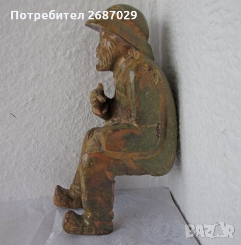 Хемингуей -  Дърворезба стара седнала фигура на мъж, снимка 4 - Статуетки - 29576746