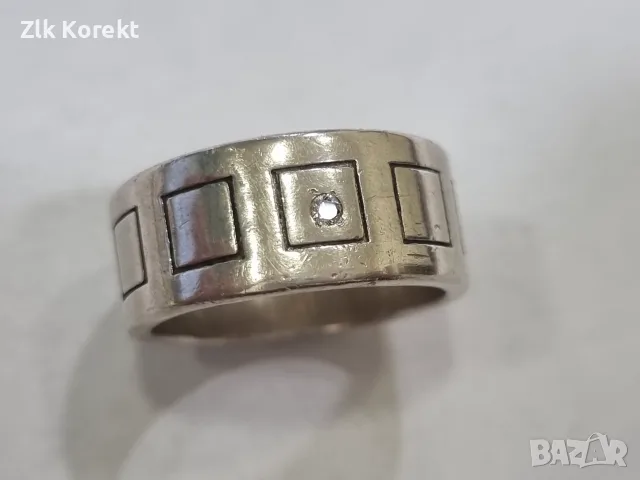 Сребърен пръстен с диамант, снимка 3 - Пръстени - 56534076