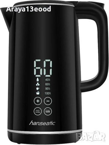Електрическа кана Hanseatic 1.7L, 2200W, дигитален дисплей и контрол на температурата, черна, снимка 7 - Кани - 53875863