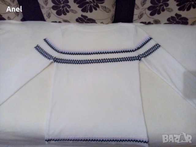 Промо оферта: Фин бял пуловер с декоративни ивици, размер S, снимка 2 - Блузи с дълъг ръкав и пуловери - 38107920