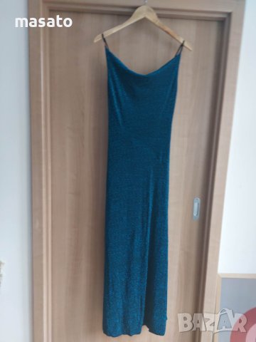 SHEIN - дълга синя лъскава рокля, снимка 1 - Рокли - 40619595