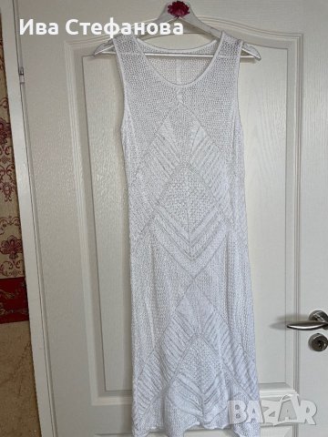 фабрично плетена  бяла дълга елегантна рокля миди midi дължина , снимка 5 - Рокли - 42677901