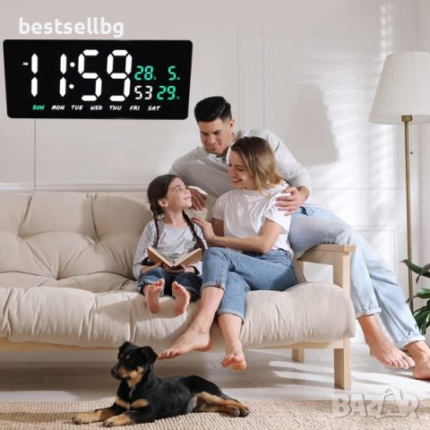 Голям електронен часовник дигитален светещ в тъмното на ток термометър, снимка 4 - Стенни часовници - 42822486