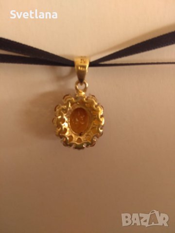 Висулка цитрин мадера съребро с позлата, снимка 3 - Колиета, медальони, синджири - 42058900