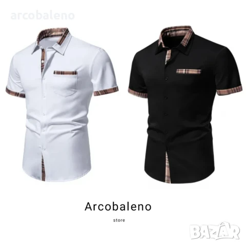 Мъжка лятна модна риза с къси ръкави и цветни блокове, 2цвята