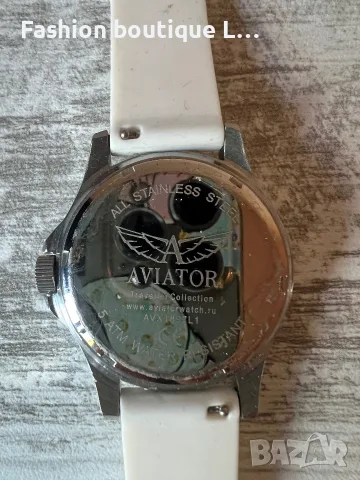Дамски часовник AVIATOR с бяла гумена каишка и блестящи камъчета на циферблата ALL STAINLESS STEEL , снимка 3 - Дамски - 56107226