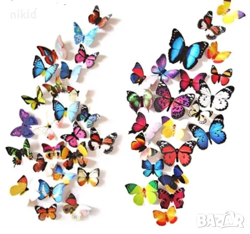 3D 12 бр pvc цветни самозалепващи пеперуди декорация за стена и мебел