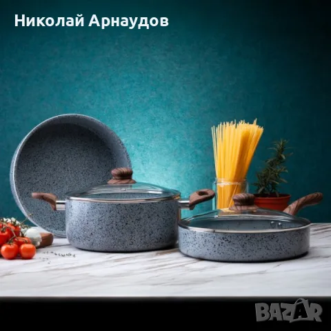 Алуминиев тиган Oliver Voltz Siena OV51319J24, с мраморно каменно керамично покритие, 24 х 5 см., снимка 4 - Съдове за готвене - 55791217