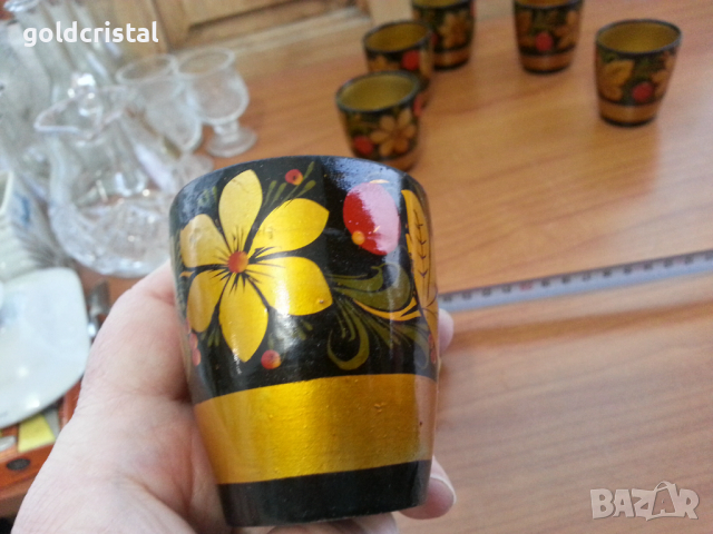 Руски дървени чашки чаши хохлома рисувани, снимка 3 - Други ценни предмети - 36553520