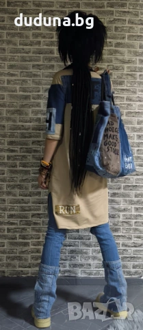 Страхотна туника дънкова в бежаво на duduna.bg!, снимка 3 - Туники - 53262482