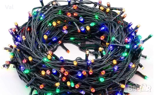 Цветни коледни лампички с черен кабел(100 LED светлини) 5 метра, снимка 6 - Декорация за дома - 52514532