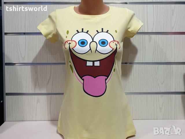 Нова дамска тениска с трансферен печат Спондж боб, снимка 7 - Тениски - 31116573