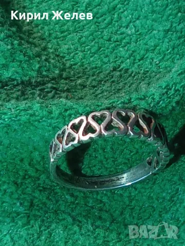 РОМАНТИЧЕН СРЕБЪРЕН ПРЪСТЕН ПРЕПЛЕТЕНИ СЪРЧИЦА СРЕБРО 900 СТАРА РЪЧНА АЖУРНА АРТ ИЗРАБОТКА 49365, снимка 12 - Пръстени - 49001820