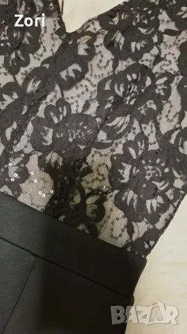 СТИЛНА черна рокля по тялото с дантела и черни пайети по нея, снимка 2 - Рокли - 47975159