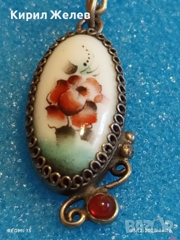 Старинна мраморна сребърна обица с червен рубин разкошна 52382, снимка 2 - Обеци - 52640105