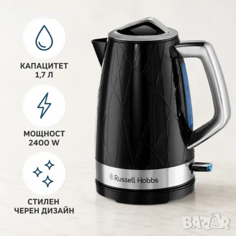 Електрическа кана Russell Hobbs Structure, 1,7 л, 2400 W, черна, снимка 3 - Кани - 55936291