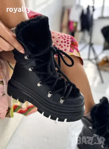Боти на платформа - черна кожа с черен пух , снимка 3 - Дамски боти - 49924360