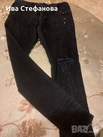 Черни накъсани колена дънки унисекс модел , снимка 5 - Дънки - 31497633