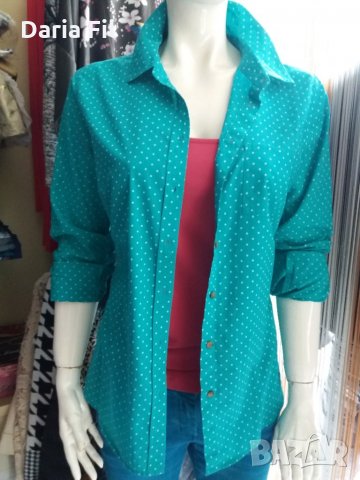 Тюркоазено-зелена риза на ситни бели точици , снимка 1