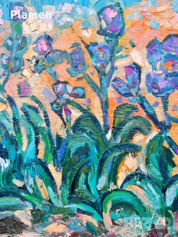 КАРТИНА МАСЛО НА ПЛАТНО СИНЬО УТРО ДИАН ПЕТРОВ 2025 Г., снимка 3 - Картини - 54160735