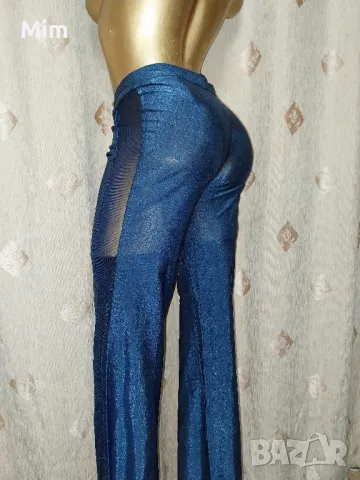 М Син панталон странично с прозрачен еластичен тюл , снимка 7 - Панталони - 50062503